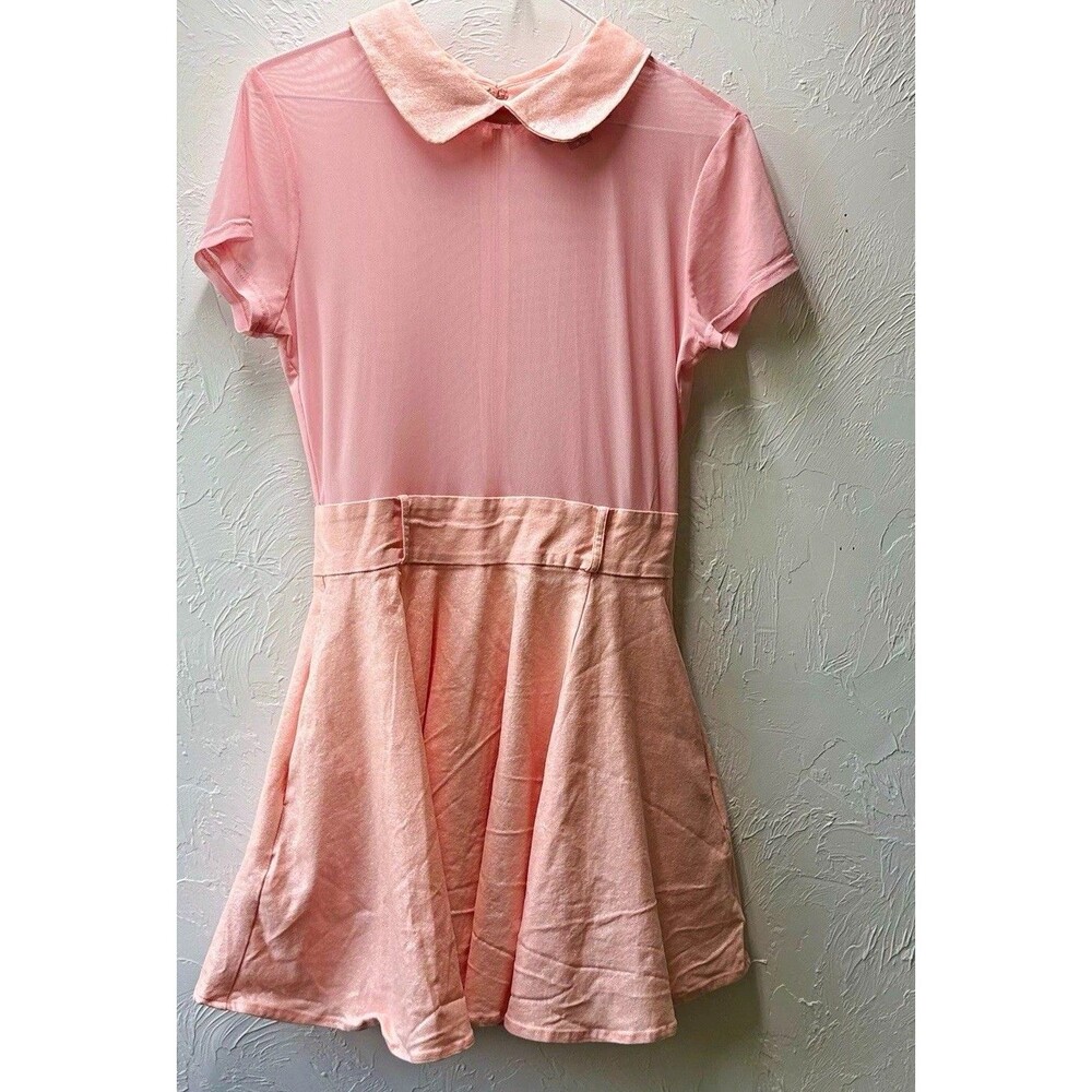 Collectif Pink Solid Fit & Flare Collared Short Sleeve Dress Girl’s XL